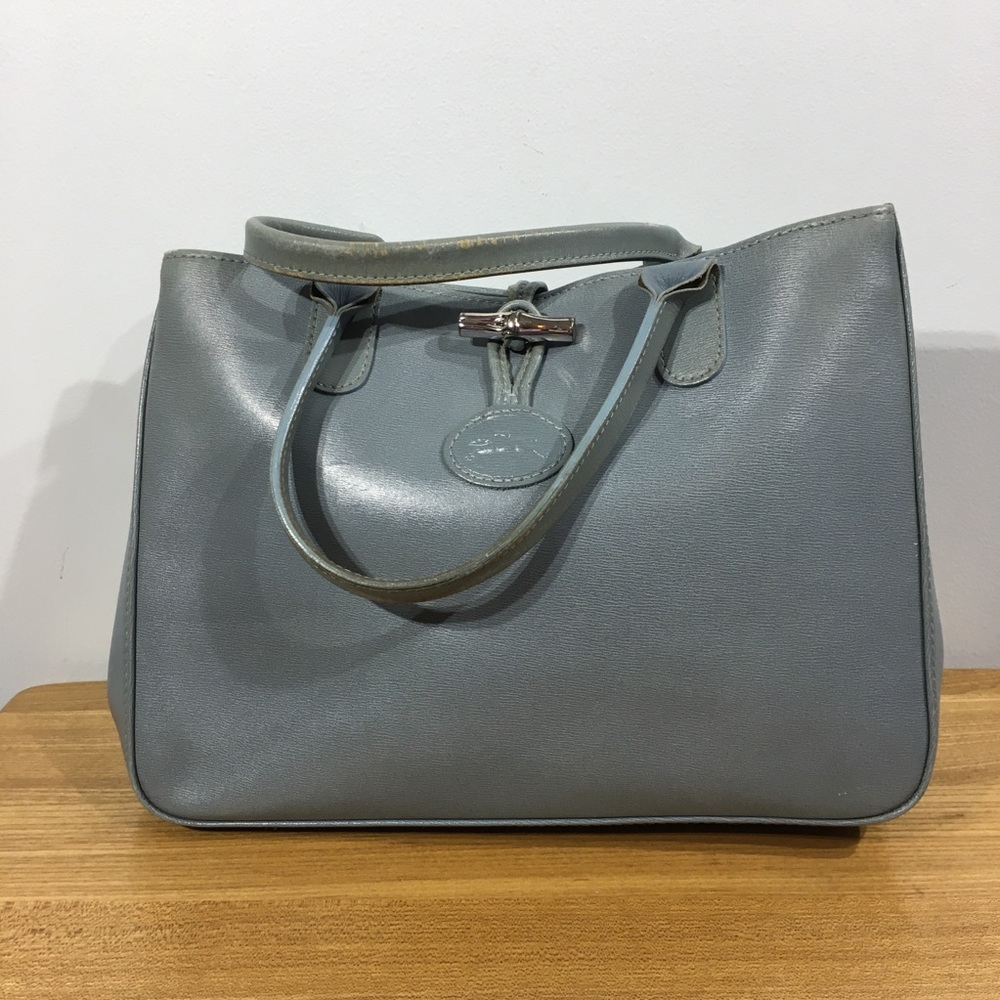 Longchamp Blue Grey Leather Bag